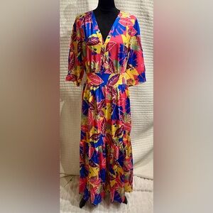 Fashion Space Tropical Leaf Print Maxi Dress